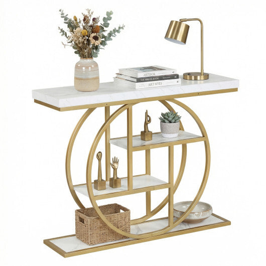 4-Tier Console Table 41 Inches Entryway Table with Storage Shelves-Brown