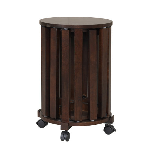 Round Portable Wood Nesting Stools with Locking Casters-Natural