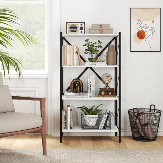 4-Tier Bookshelf with Heavy-Duty Metal Frame-Walnut