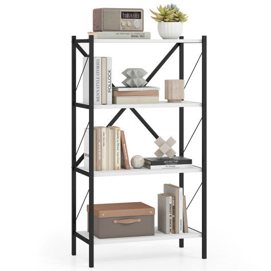 4-Tier Bookshelf with Heavy-Duty Metal Frame-Walnut