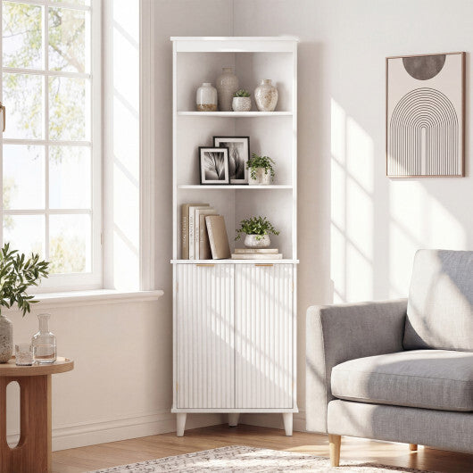 68 Inch Tall Bathroom Floor Storage Cabinet with Fluted Doors-White