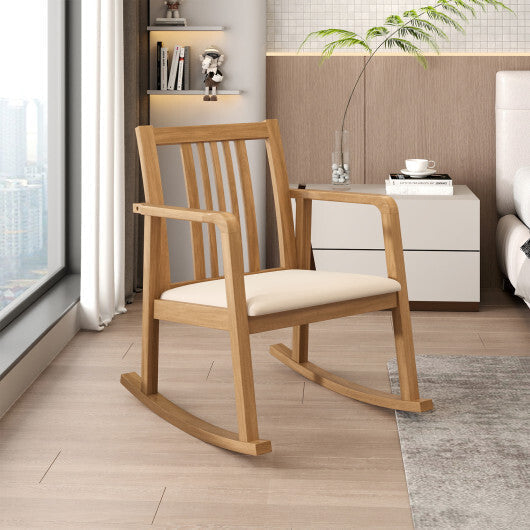 Rocking Chair with Slatted Back and Curved Armrests-Black