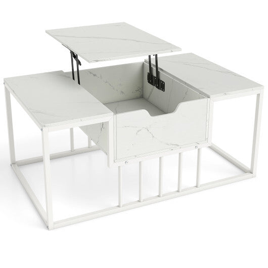 Lift Top Coffee Table Modern Center Table with Hidden Storage Compartment-White