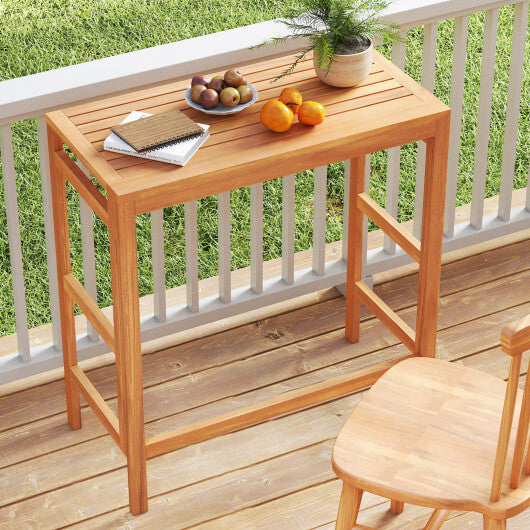 Acacia Wood Outdoor Bar Table with Slatted Tabletop for Balcony