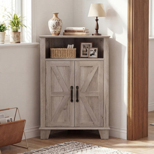 4-Tier Corner Storage Cabinet with Open Shelf-RusticBrown