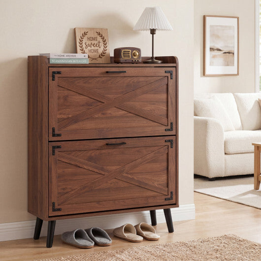 Narrow Shoe Cabinet with Adjustable and Removable Shelves for Entryway-Brown