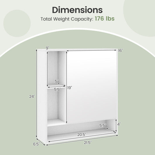Wall Mounted  Bathroom Cabinet with Mirror Single Door-White