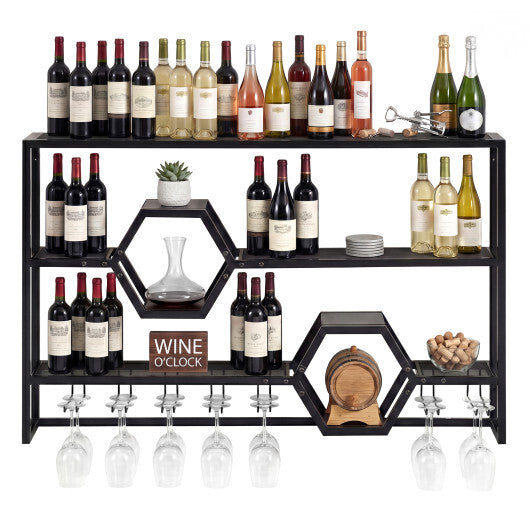 Wall Mounted Wine Rack 47" Large Floating Bar Shelves-Gold