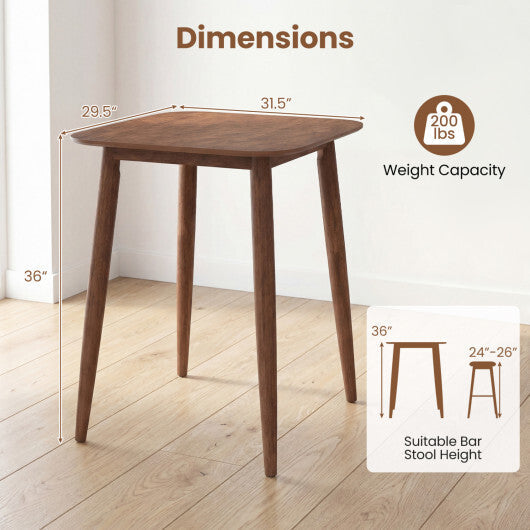 36 Inch Counter Height Bar Table Wooden High Top Pub Table with Solid Rubber Wood Legs-Walnut