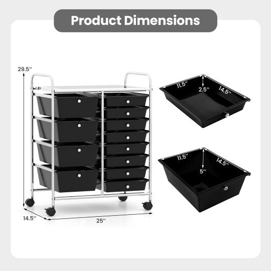 12-Drawer Utility Rolling Cart with Drawers Multi-Use Storage-White