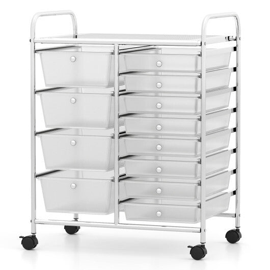 12-Drawer Utility Rolling Cart with Drawers Multi-Use Storage-White