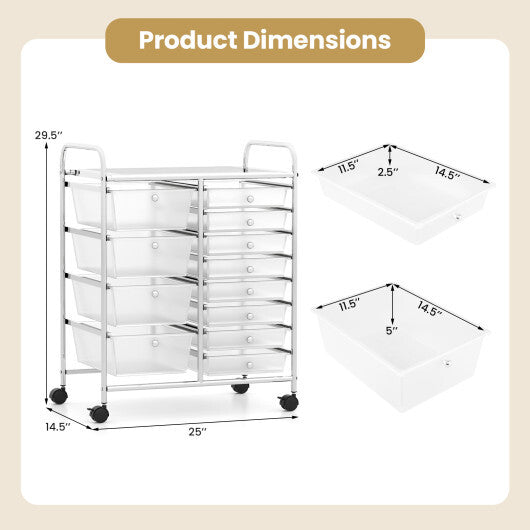 12-Drawer Utility Rolling Cart with Drawers Multi-Use Storage-White