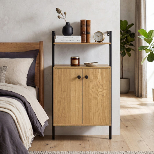 2-Door Wall Mount Bookshelf with Storage Cabinet-Rustic Brown