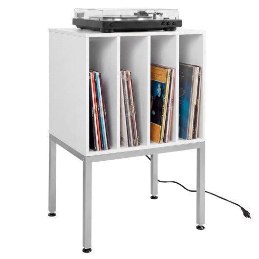 Turntable Record Player Stand with Power Outlets-Black