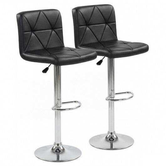 Adjustable Swivel Barstools Set of 2 with Back and Footrest-Black