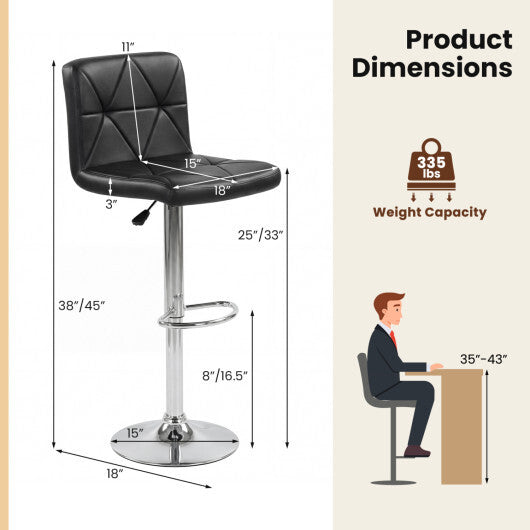 Adjustable Swivel Barstools Set of 2 with Back and Footrest-Black