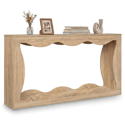 63 Inch Console Table 2-Tier Narrow Entryway Table with Wavy Edge Storage Shelf-Black