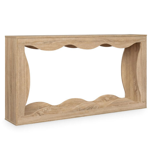 63 Inch Console Table 2-Tier Narrow Entryway Table with Wavy Edge Storage Shelf-Black