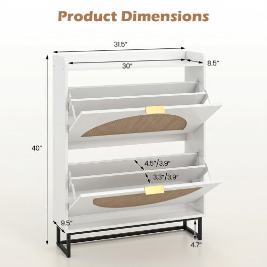 Narrow Shoe Storage Cabinet with 2 Flip Drawers and Adjustable Shelves-Natural