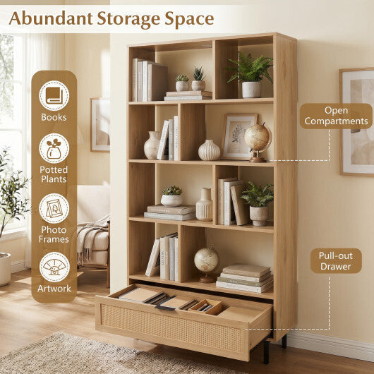 64 inch 6-Tier Tall Wooden Bookcase with 8 Open Cubes-Black