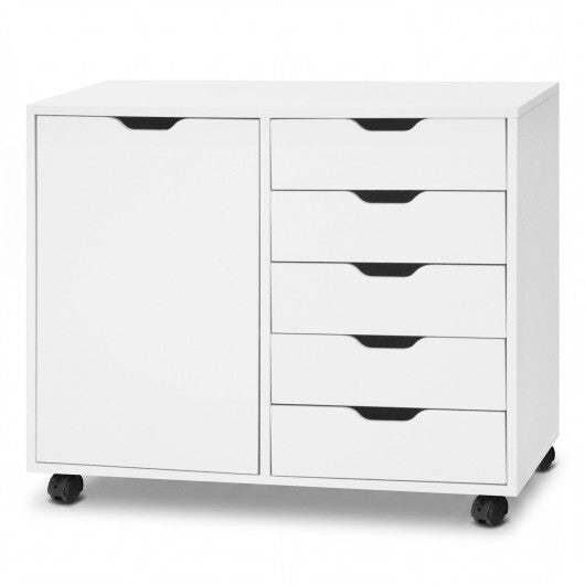 5 Drawer Storage Cabinet on Wheels with Adjustable Shelf-White