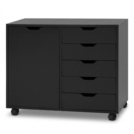 5 Drawer Storage Cabinet on Wheels with Adjustable Shelf-White
