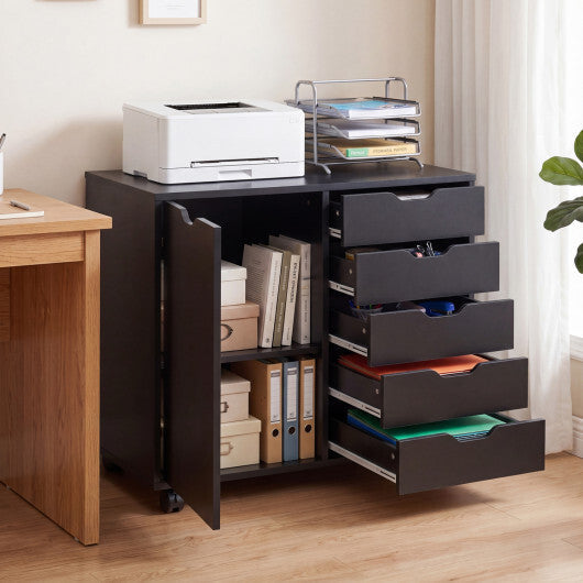 5 Drawer Storage Cabinet on Wheels with Adjustable Shelf-White