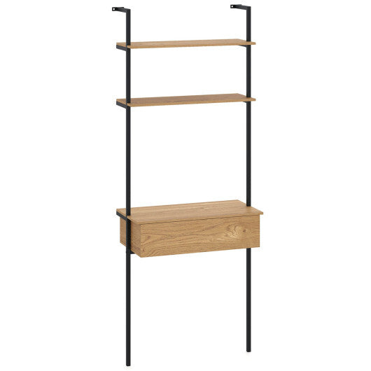 4-Tier Ladder Bookshelf with Drawer and Metal Frame for Living Room-Rustic Brown