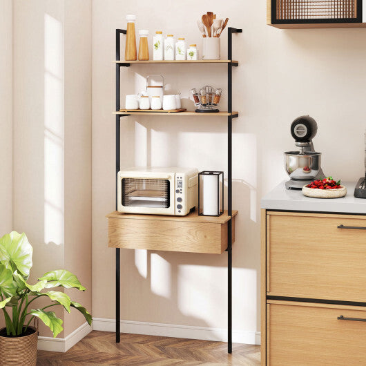 4-Tier Ladder Bookshelf with Drawer and Metal Frame for Living Room-Rustic Brown