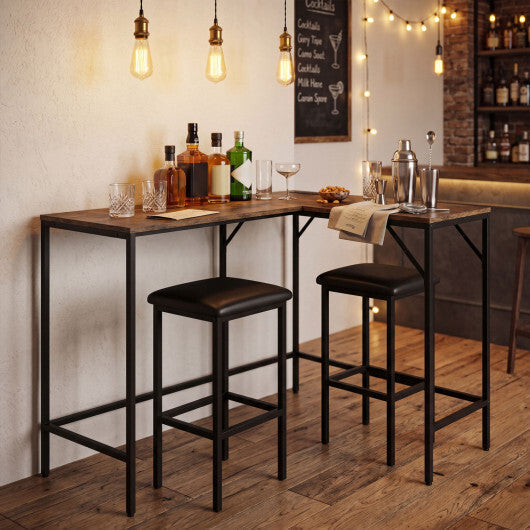 3-Piece Convertible L-Shaped Kitchen Table Chair Set with 2 AC Outlets  USB Port and Type-C Port-Black