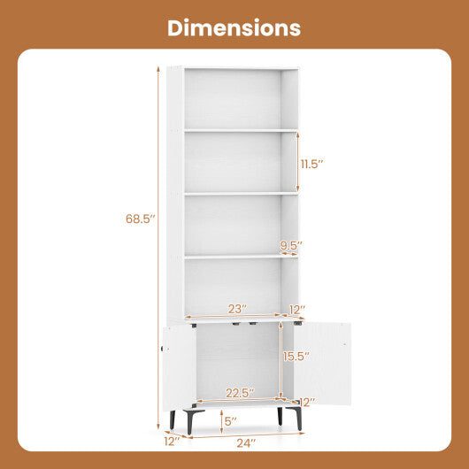 Giantex Bookshelf with Doors and 2 Anti-Tipping Kits for Home Office-White