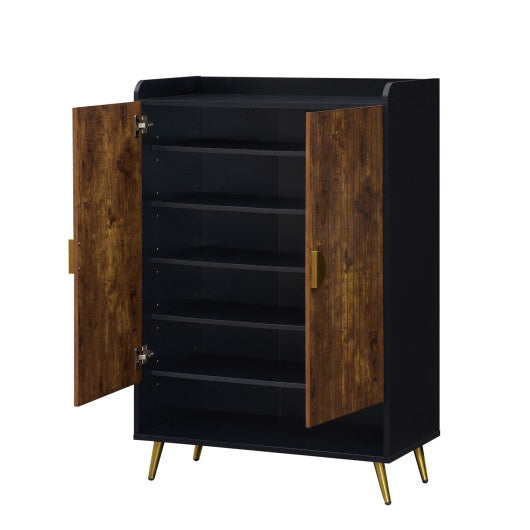 44" Tall Shoe Storage Cabinet with 7-Tier Doors and Adjustable Shelves for Entryway-Rustic Brown