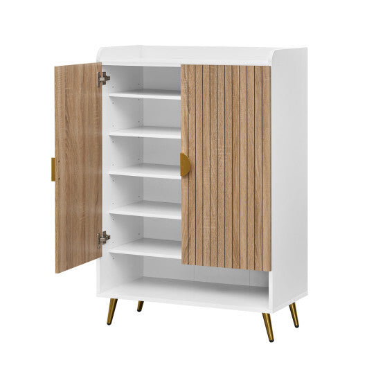 44" Tall Shoe Storage Cabinet with 7-Tier Doors and Adjustable Shelves for Entryway-Rustic Brown