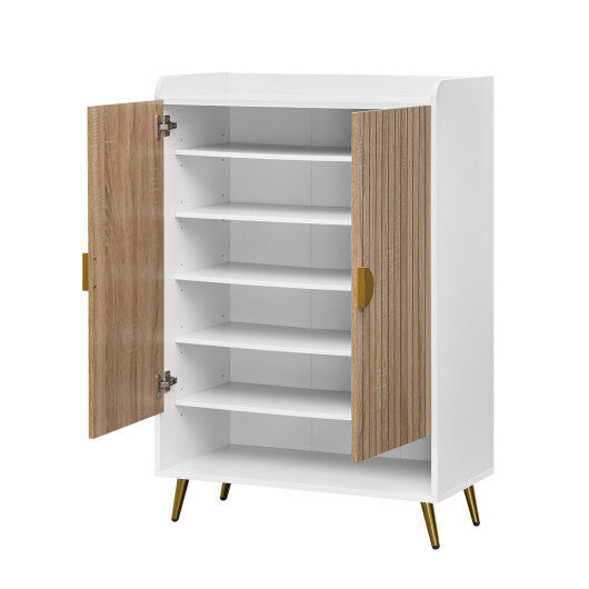 44" Tall Shoe Storage Cabinet with 7-Tier Doors and Adjustable Shelves for Entryway-Rustic Brown