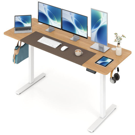63 x 24 Inch Height Adjustable Sit Stand Computer Desk with 3 Memory Presets-Rustic Brown