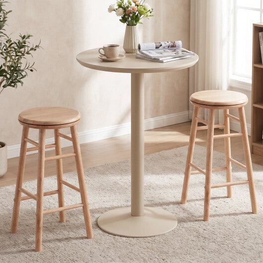 24" Swivel Bar Stools Set of 2 with Footrests & Crossbars-Natural