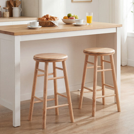 24" Swivel Bar Stools Set of 2 with Footrests & Crossbars-Natural