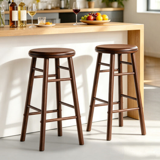 24" Swivel Bar Stools Set of 2 with Footrests & Crossbars-Natural