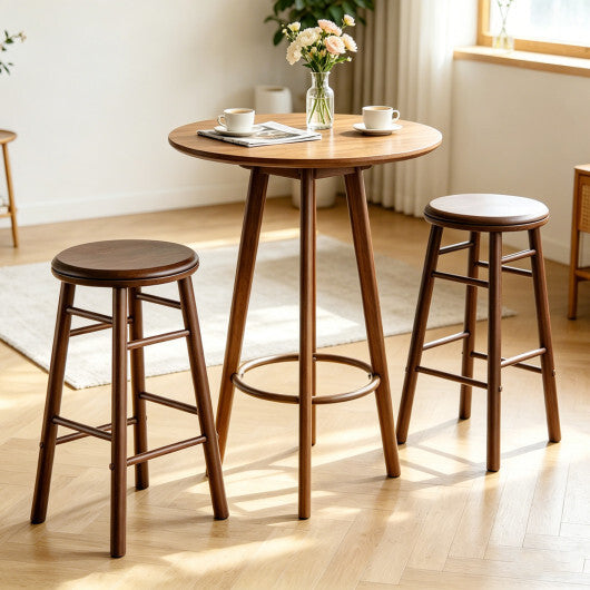 24" Swivel Bar Stools Set of 2 with Footrests & Crossbars-Natural