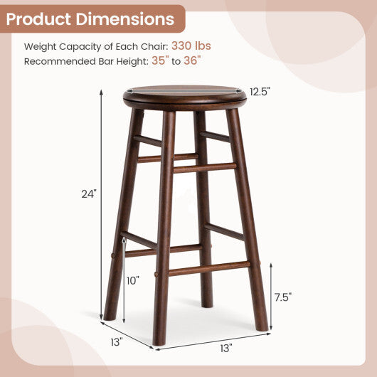 24" Swivel Bar Stools Set of 2 with Footrests & Crossbars-Natural
