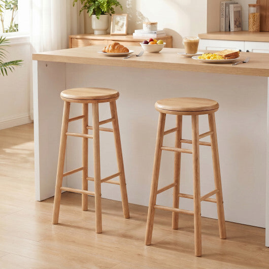 29" Swivel Bar Stools Set of 2 with Footrests & Crossbars-Walnut
