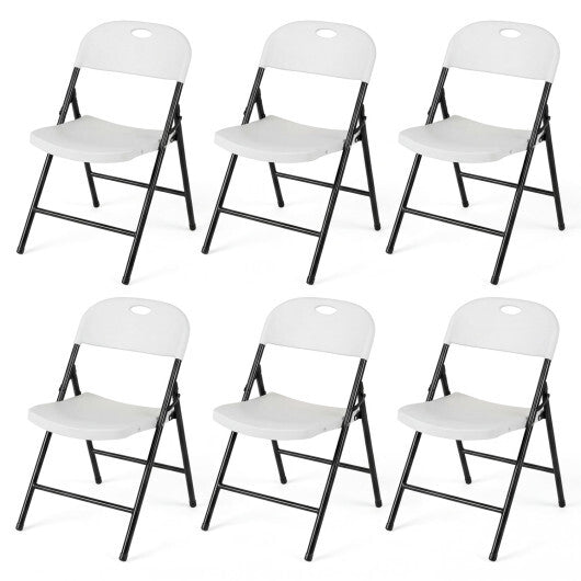 Set of 6 Foldable Plastic Chairs with Ergonomic Backrest-Black