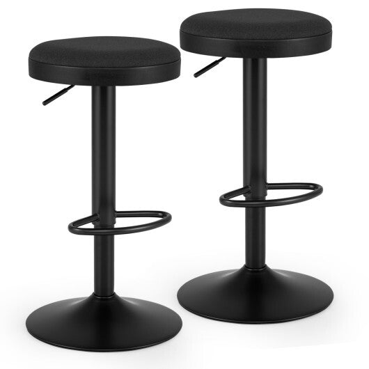 Set of 2 Kitchen Bar Stools with Height Adjustment Padded Seat and D-Shaped Footrest-Black