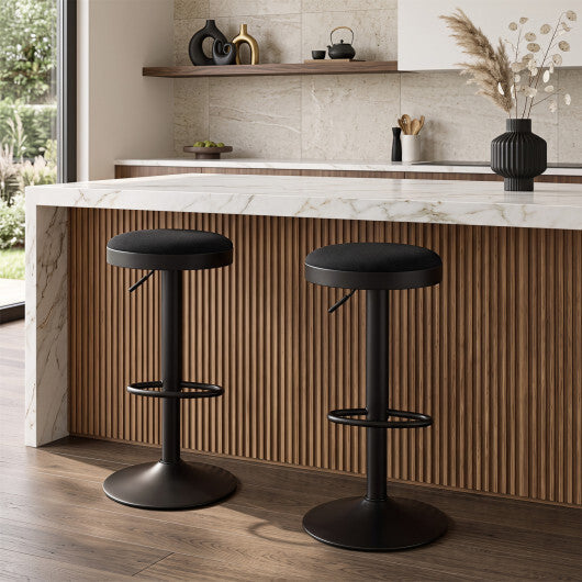 Set of 2 Kitchen Bar Stools with Height Adjustment Padded Seat and D-Shaped Footrest-Black