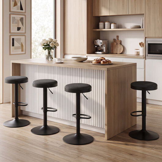 Set of 2 Kitchen Bar Stools with Height Adjustment Padded Seat and D-Shaped Footrest-Black