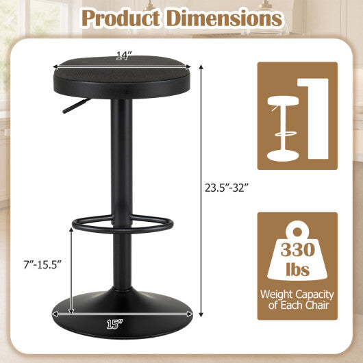 Set of 2 Kitchen Bar Stools with Height Adjustment Padded Seat and D-Shaped Footrest-Black