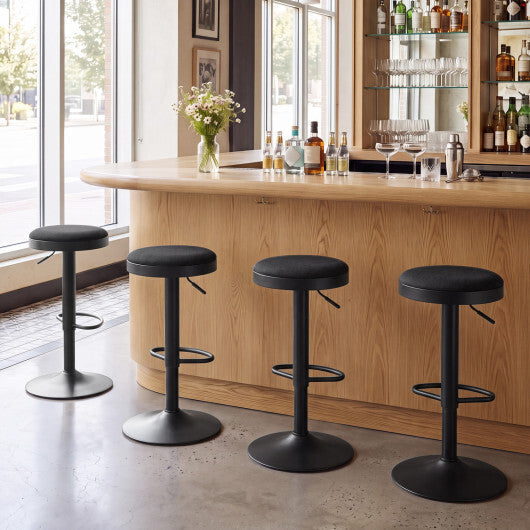 Set of 2 Kitchen Bar Stools with Height Adjustment Padded Seat and D-Shaped Footrest-Black