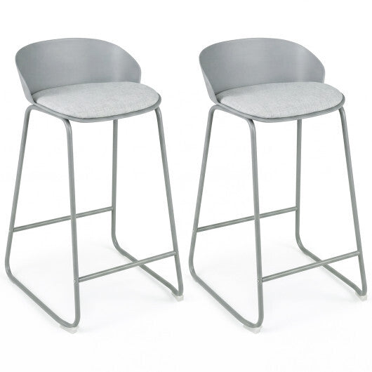 Set of 2 Counter Height Bar Stools with Curved Backrest and Metal Frame for Kitchen Dining-Gray