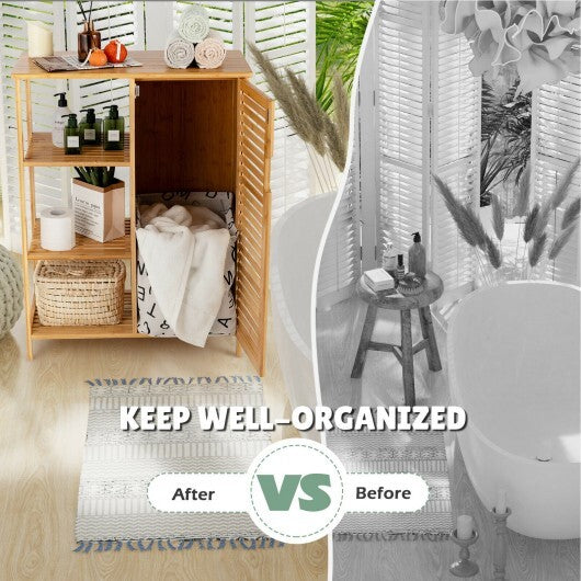 Bamboo Bathroom Storage Cabinet with Single Door-Natural - Color: Natural