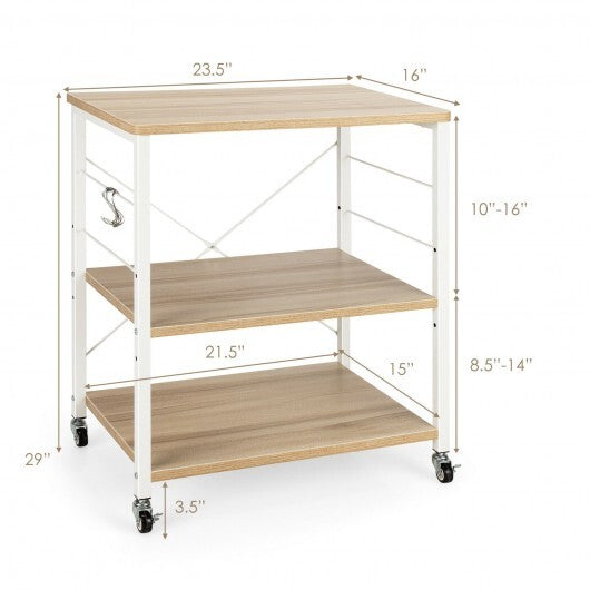 3-Tier Kitchen Baker's Rack Microwave Oven Storage Cart with Hooks-Light Brown - Color: Light Brown